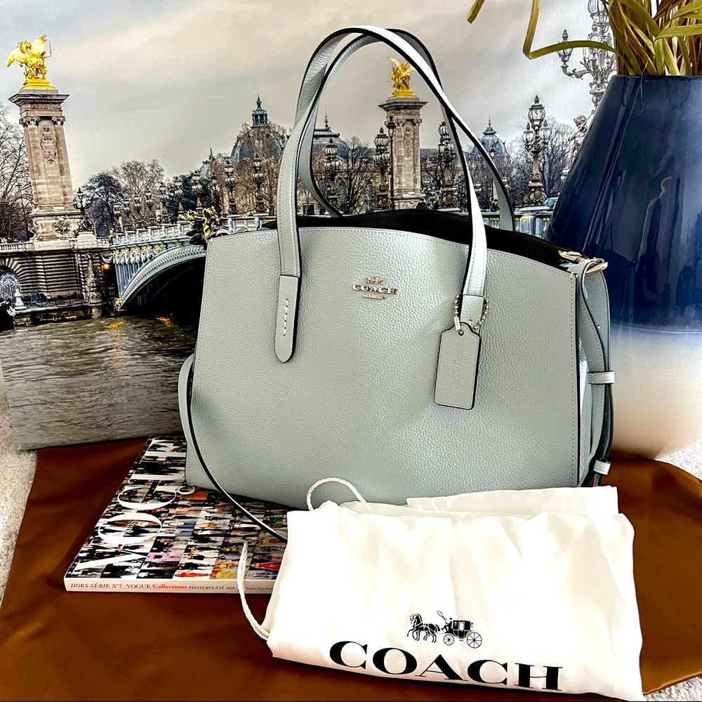 Coach Charlie Carryall Satchel, Pale Blue Pebbled Leather